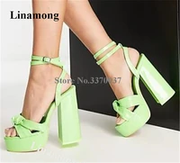 green chunky heel sandals linamong patent leather purple white high platform block heel dress shoes ankle sraps club heels