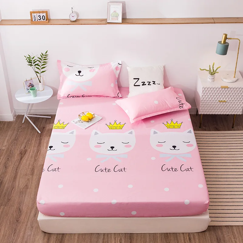 

1Pcs Plant Print Matress Protector Cover With Elastic Fitted Single Double Polyester Bed Sheet Set Anti Dust Bedspread Full Size