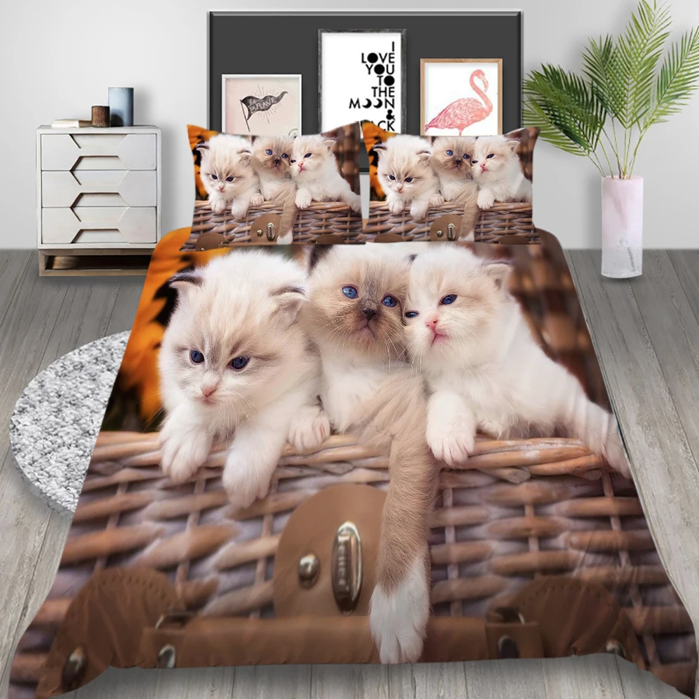 

European Pattern Hot Sale Soft Bedding Set 3d Digital Cats Printing 2/3pcs High Quality Duvet Cover Set ES/DE/EU/US Size