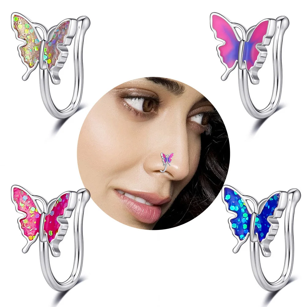 

1Pc Crystal Butterfly Fake Nose Ring Non Piercing Clip On Nose Ring Indian Style Nose Cuff Fake Piercing Septum Nariz Jewelry
