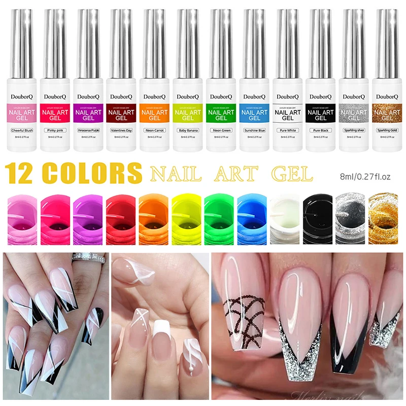 

12 Colors 8ml UV Nail Art Gel Painting Liner Gel Polish Nail Design Drawing DIY Glue Nail Art Charms Decoration Manicure Tools