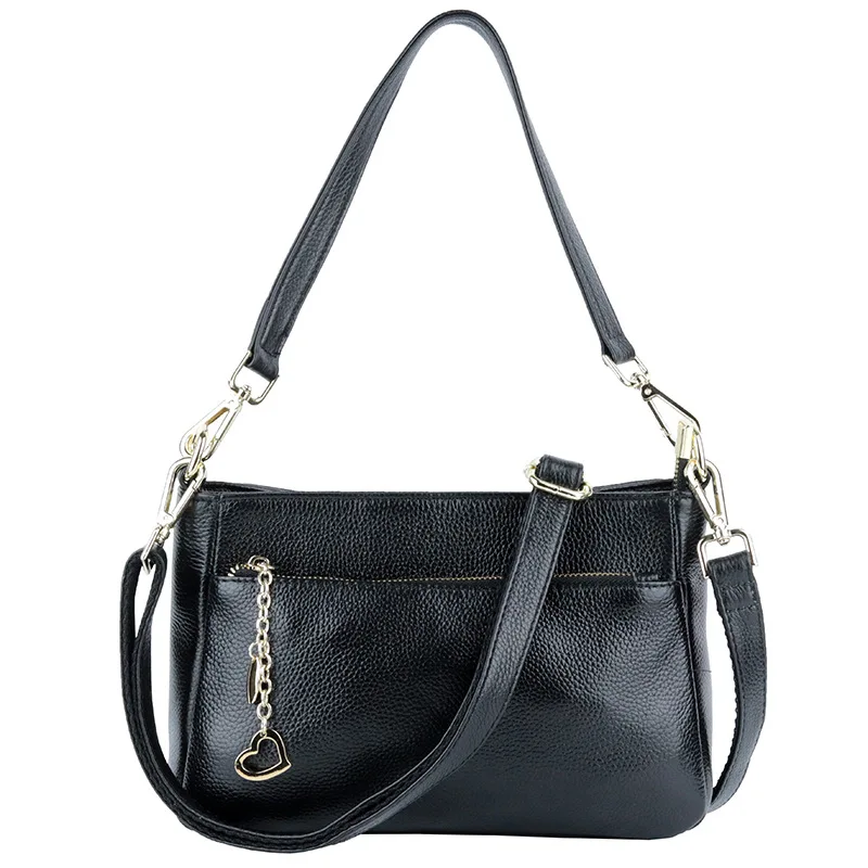 Black/Blue 4 Colors Genuine Cow Leather Summer Bag For Women 2 Straps Zipper Shoulder Crossbody Purses Large Messenger Handbags