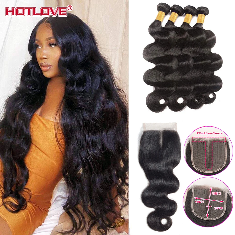 3/4 Body Wave Bundles With Closure Brazilian Hair Weave Bundles With Lace Closure 30 32 Inch Remy Human Hair Bundle With Closure