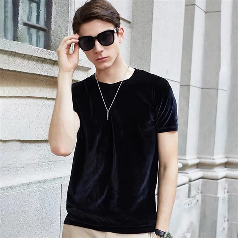 

2023 New Summer Fashion Men's Velvet Shirts Solid Color Simple Basic T-Shirts Brand Men Short-Sleeves Tees Shirt Plus Size M-8XL
