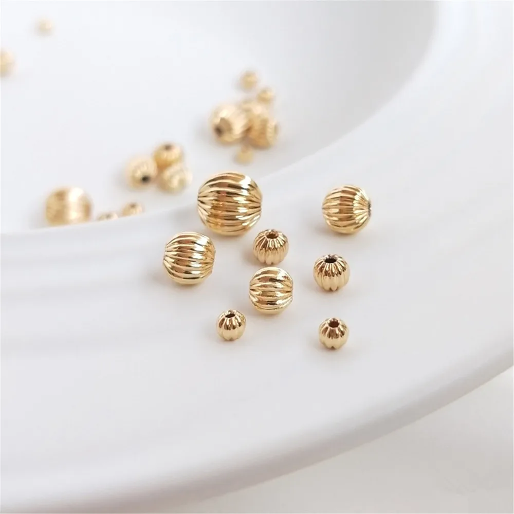 

14K Gold Filled Plated Lantern bead watermelon bead pumpkin bead DIY hand-made loose bead string first jewelry chain bead