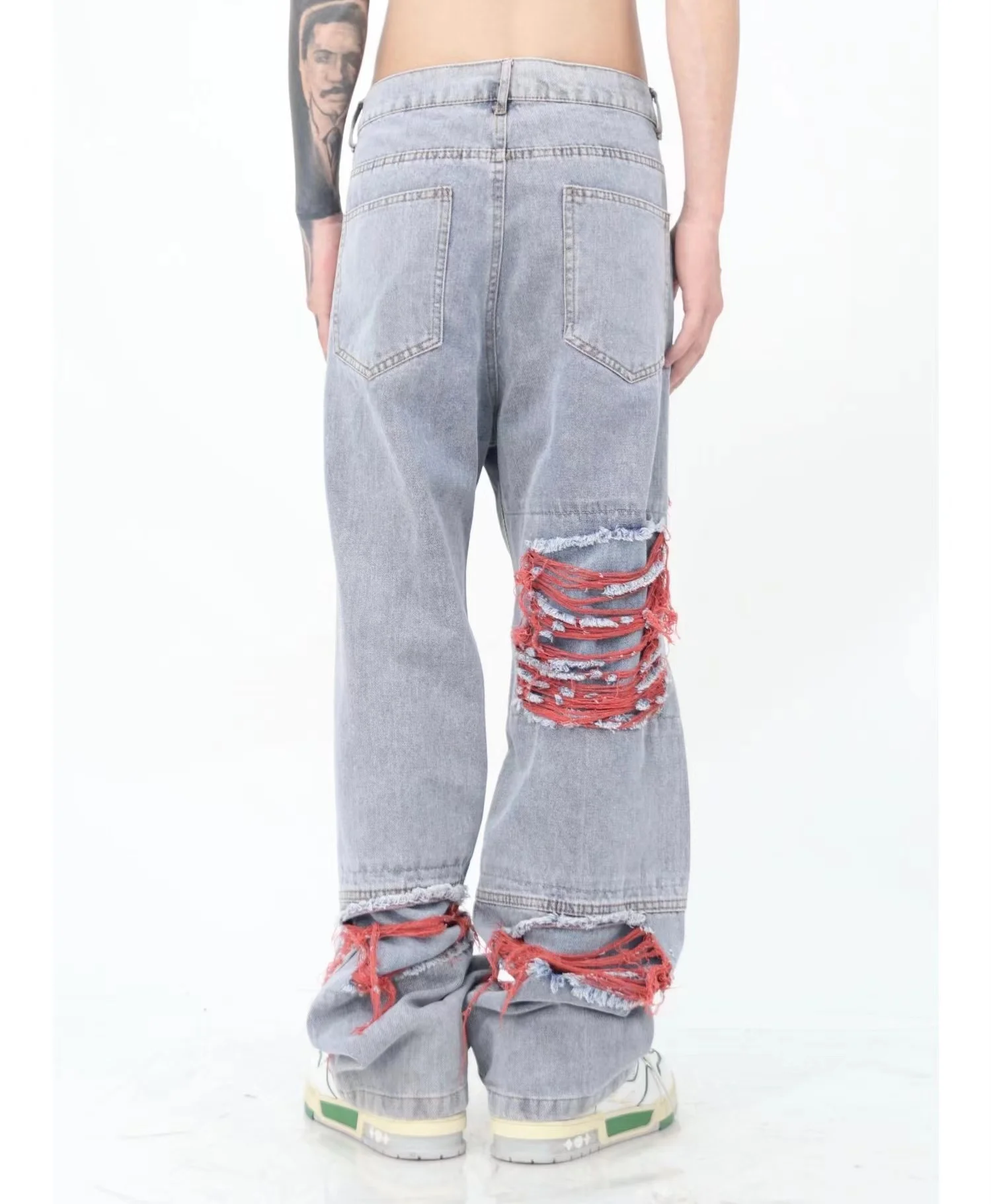 European and American Vibe Style Men's Retro High Street Hip-hop Heavy Industry Embroidery Women's Loose Jeans Trousers Tide