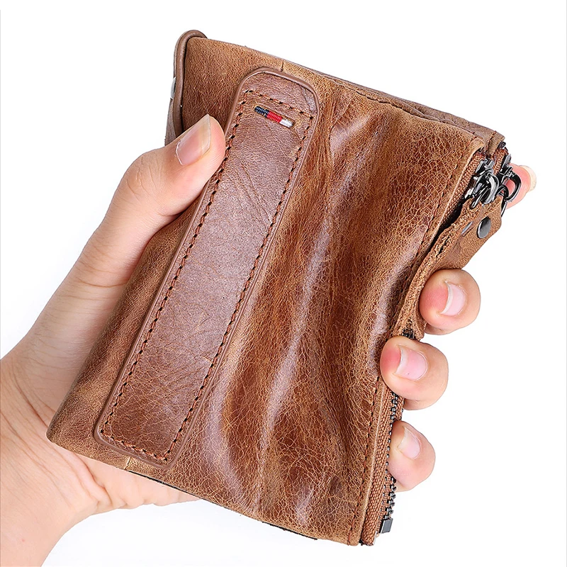 

Кошелек мужской из натуральной воловьей кожи Крейзи Хорс, маленький бумажник с монетницей в винтажном стиле, брендовый клатч