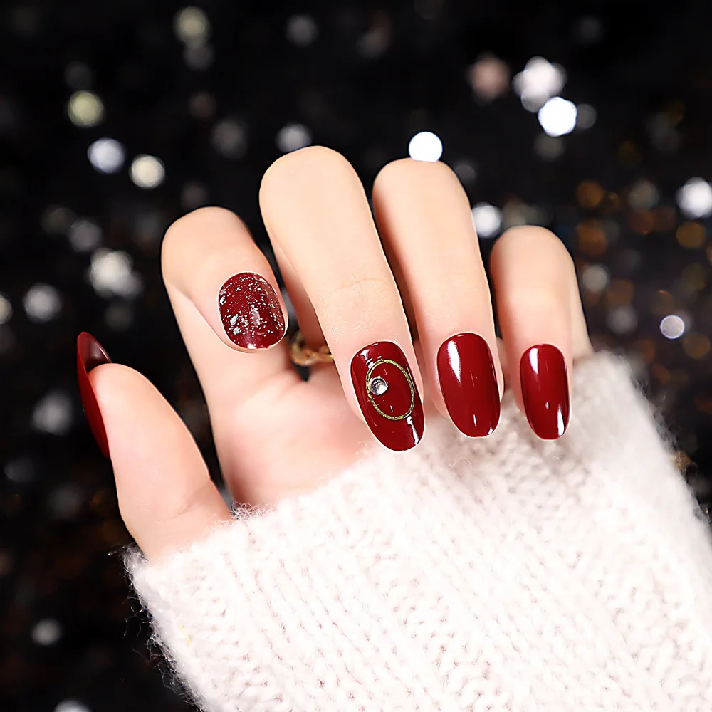 

New autumn and winter red flashing blossoms White soft armor 24 disassembly wearing a niece finished fake nail patch