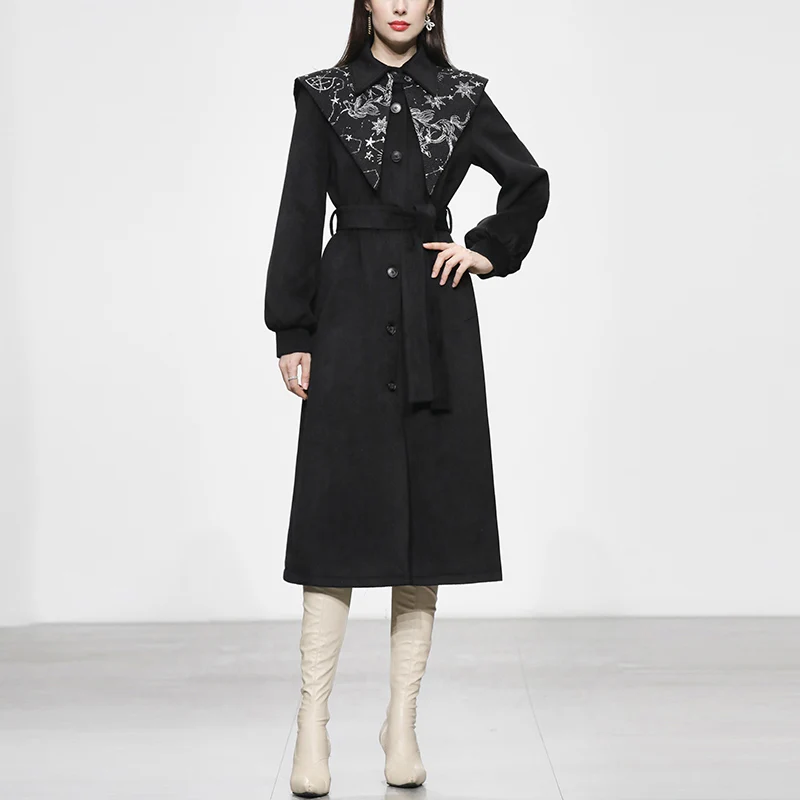 

2022 Winter runway fashion Women Woolen Coats Female Retro Warm Thick Long Jacket Outercoats Korean Long coat with shaw