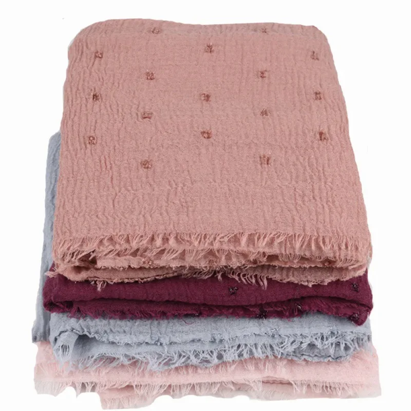 Сплошной цвет легкий дышащий хлопковый и льняной шарф плиссированная шаровая