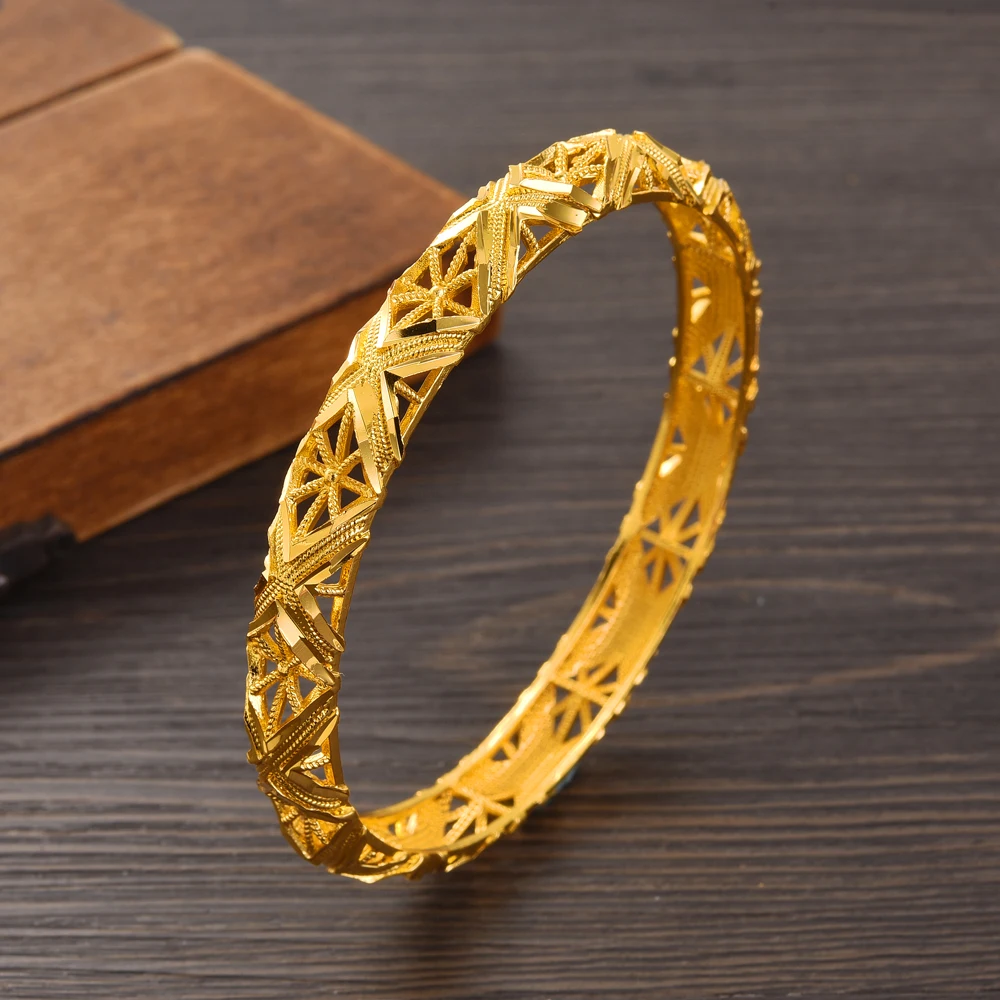 

24k 68MM Fashion Europe Dubai Wedding Bangle Ethiopian High Quality Gold Color Classic Nicely Cute Bracelet Women Birthday Gifts