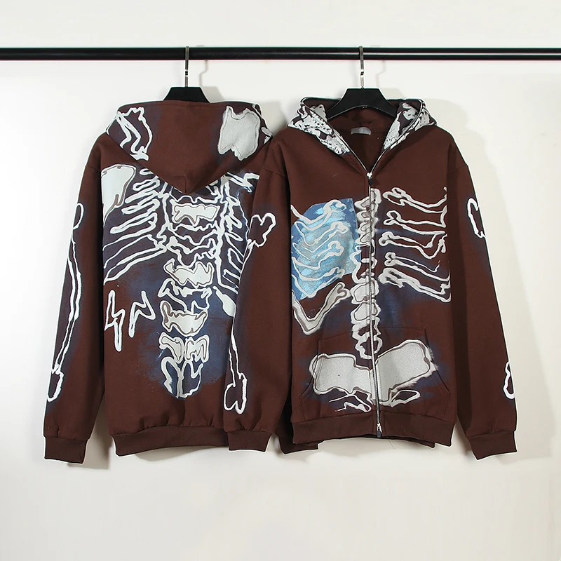 

Oversize Cactus Jack FRAGMENT Zipper Hoodie Jacket Men Women High Quality Skulls Print Graphic Fleece Hooded Pullover