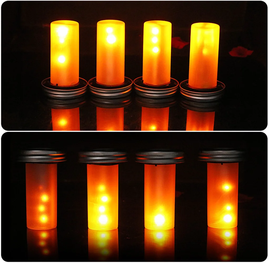 

1PCS Solar LED Mason Jar Lit Light Garden Outdoor Solar Bottle Lamp Torch Flame Warm Candle Lantern Christmas Decor for Holiday