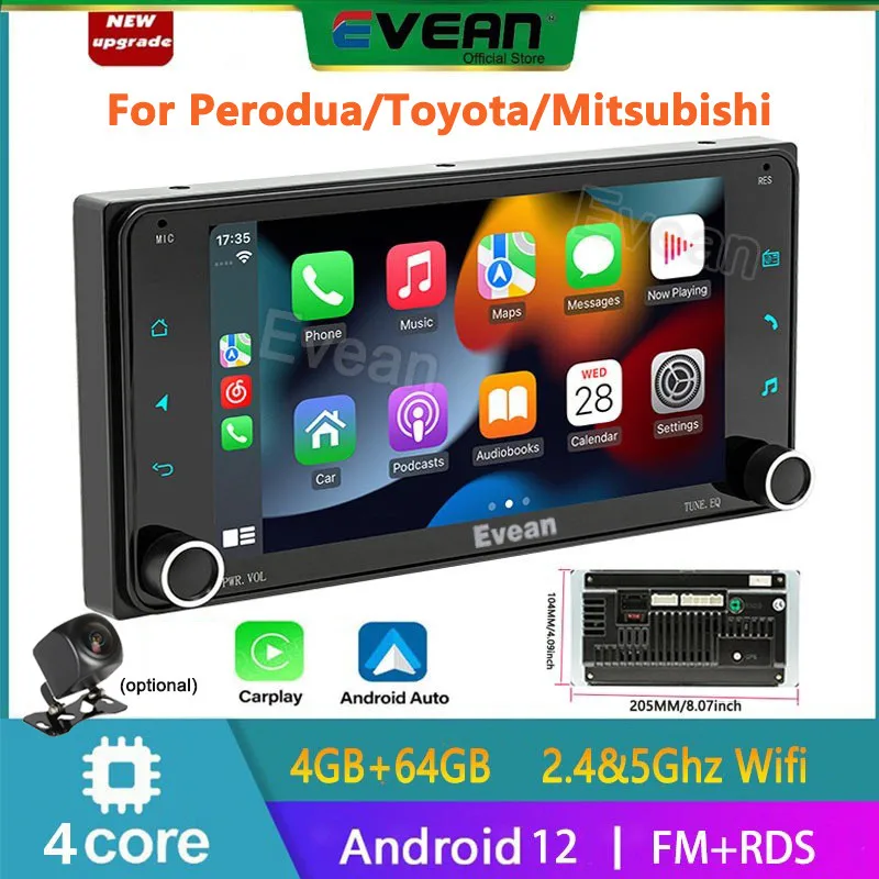 Фото Evean 7-дюймовый 4G 64G автомобильный Android-плеер беспроводной Apple CarPlay Android Auto Plug and Play для/Vios/vigo/fortuner/corolla №1