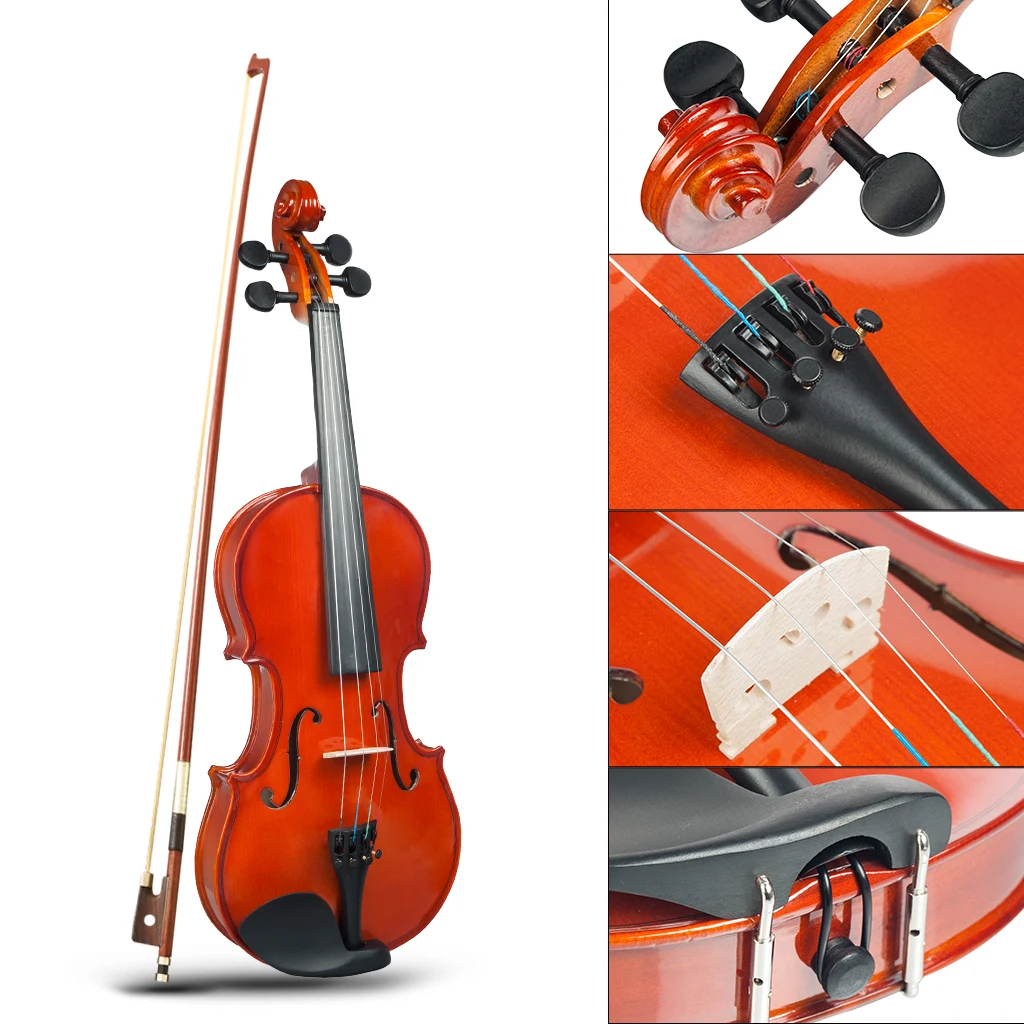 Basswood Acoustic Violin Set 4/4-1/8 Solid Wood Acoustic Violin Beginner Fiddle With Case Bow Black Solidwood Fittings enlarge