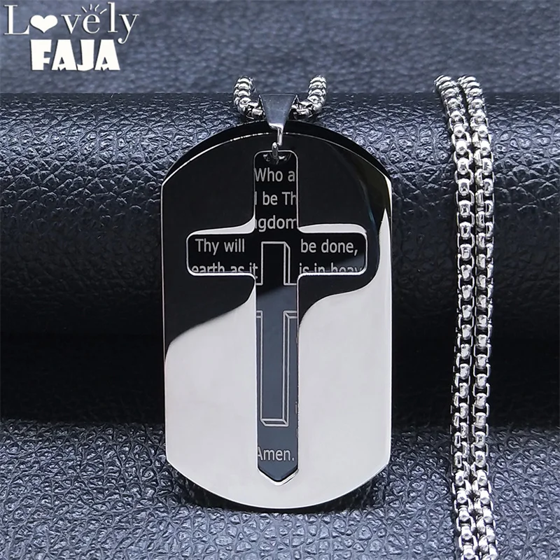 

Gothic Cross Layer Stainless Steel Necklace Women/Men Silver Black Color God Letter Necklaces Jewlery acero inoxidable NXH476S03