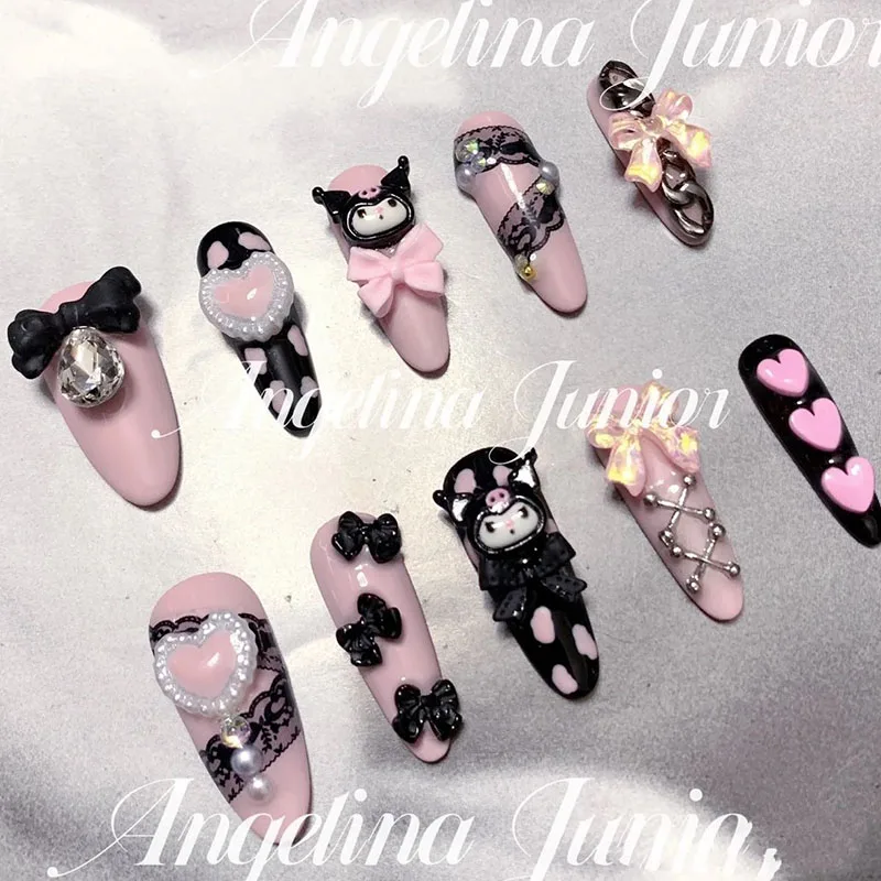 

Kawaii Sanrios Nail Stickers kuromi Dark Cartoon Stereo Portable Detachable Wearable Armor Beauty Bracket Patch Gifts for Girls