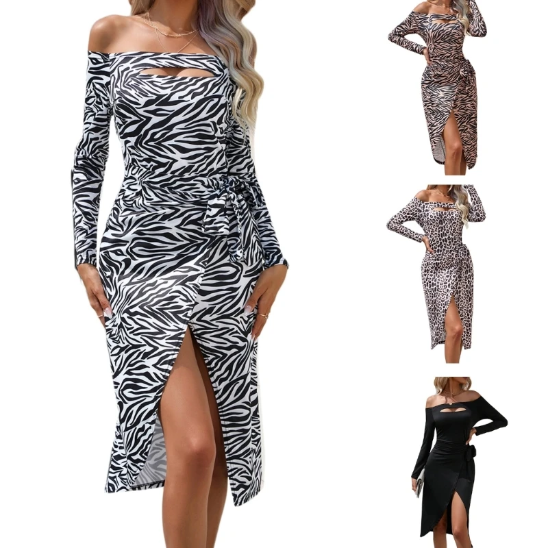 

Женское летнее платье с леопардовым принтом, длинным рукавом