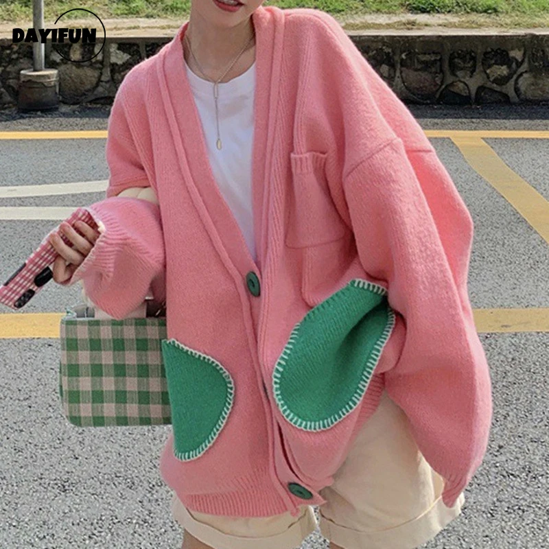 

DAYIFUN Oversize Knitted Cardigans Women Autumn Winter Loose Sweaters Coats Outerwear Korean Design Fashion Kawaii Female Tops