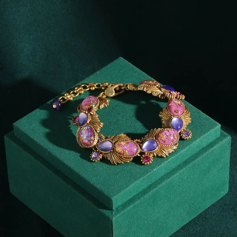 Винтажные золотые браслеты из натурального камня фиолетовые капли воды в форме