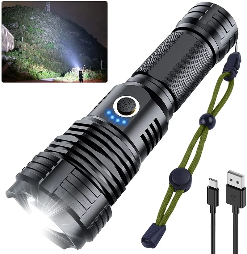 

Most Powerful XHP70.2/XHP50 LED Flashlight Rechargeable Flashlights Waterproof Torch Zoomable Torch for Camping Hiking Emergency