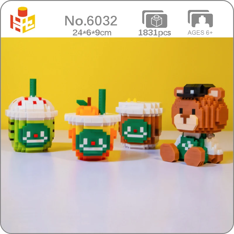 

PN 6032 Food World Coffee Drink Orange Fruit Milk Tea Bear Doll DIY Mini Diamond Blocks Bricks Building Toy for Children no Box