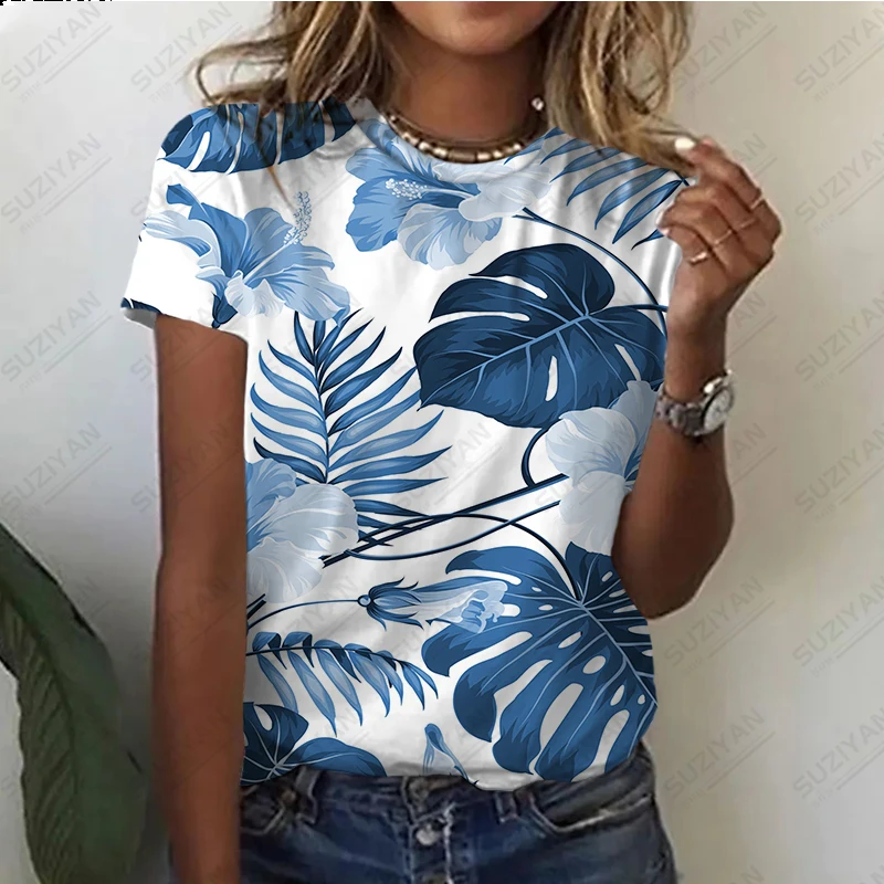 

Girls' Summer Short Sleeve T-shirt Top Loose and Comfortable 3D Print Pattern Retro Fragmented Flower Style Simple Large Casual