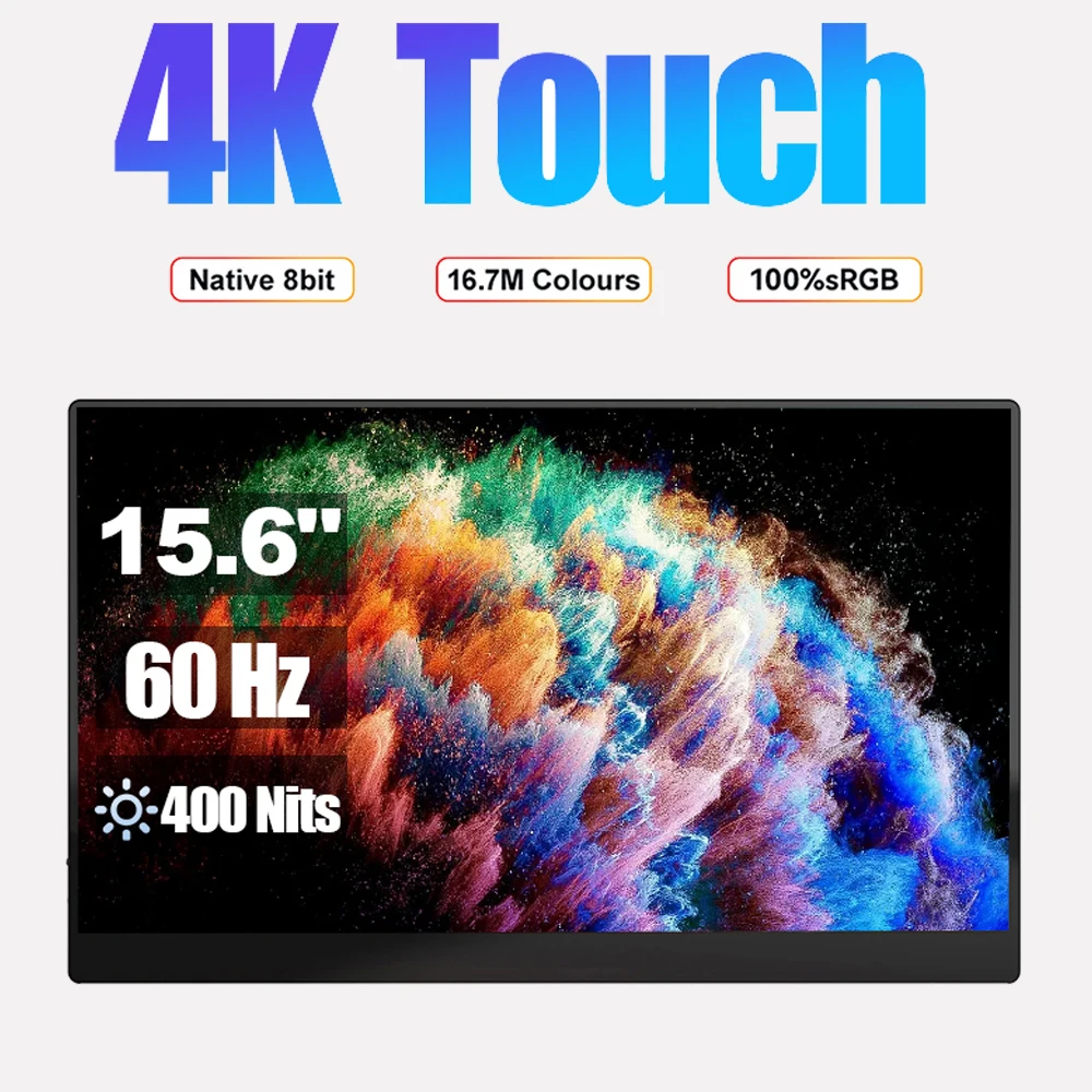 

4K, сенсорный экран для защиты глаз, 15,6 дюймов, портативный монитор IPS 100% sRGB HDMI Type-C, 3.1 дисплей для ноутбука, XBox PS4/5, коммутатор для ПК