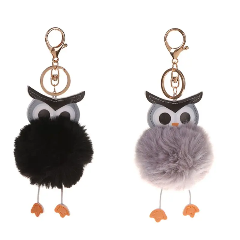 

New Cute Pompom Fluffy Owl Keychain Faux Rabbit Fur Ball Women Bag Car Pendant Keyring Key Chain Fashion Jewelry Gift