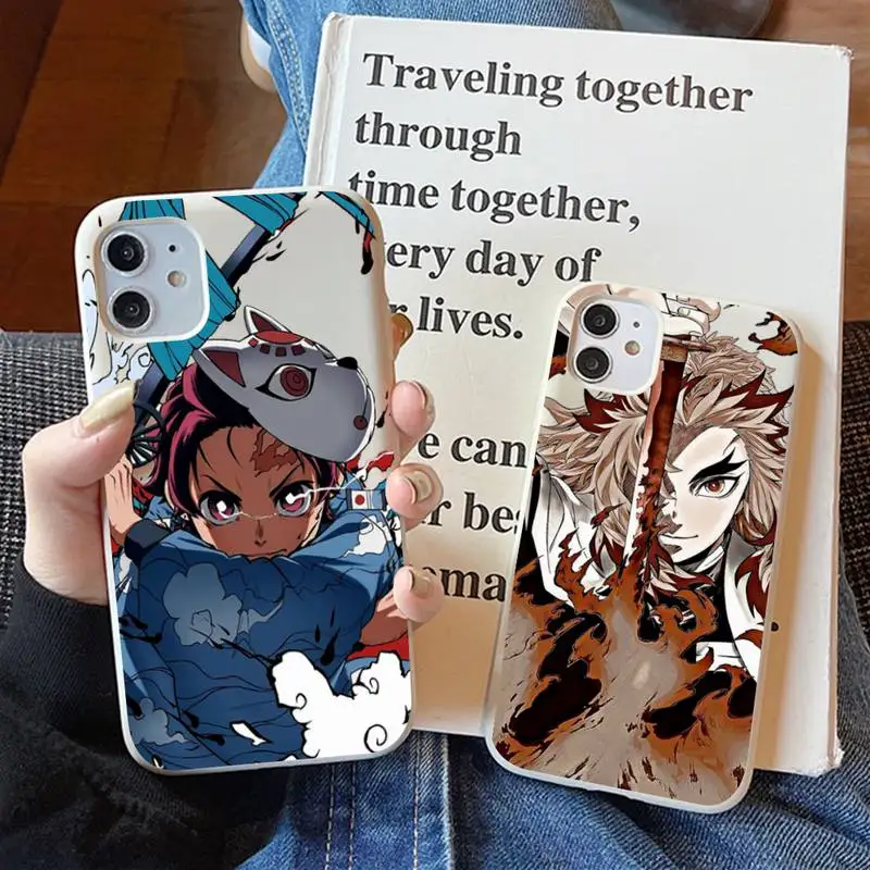 

No Yaiba Demon Slayer Phone Case for iPhone 11 12 13 Mini Pro Xs Max 8 7 6 6S Plus X XR Solid Candy Color Case