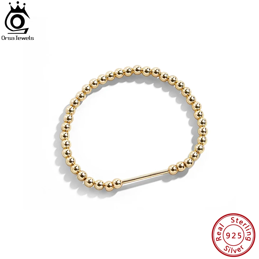 

ORSA JEWELS 925 Sterling Silver 18K Gold Ball Bead Chain Bracelet for Women Fashion Party Charm Bracelet Fine Jewelry EQB24