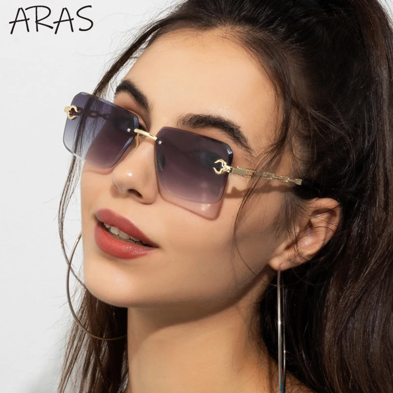 

Vintage Rimless Square Sunglasses Women Trending Metal Chain Leg Sun Glasses Ladies 2022 Fashion Rectangular Frameless Sunglass