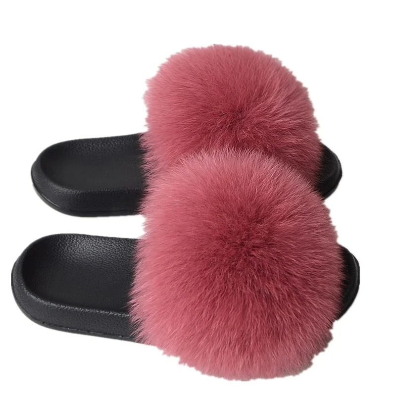 Real Fox Fur Slides Furry And Fluffy Fur Slippers Indoor House Women Flip Flops Beach Shoes Summer Woman Sandals Free Shipping images - 6