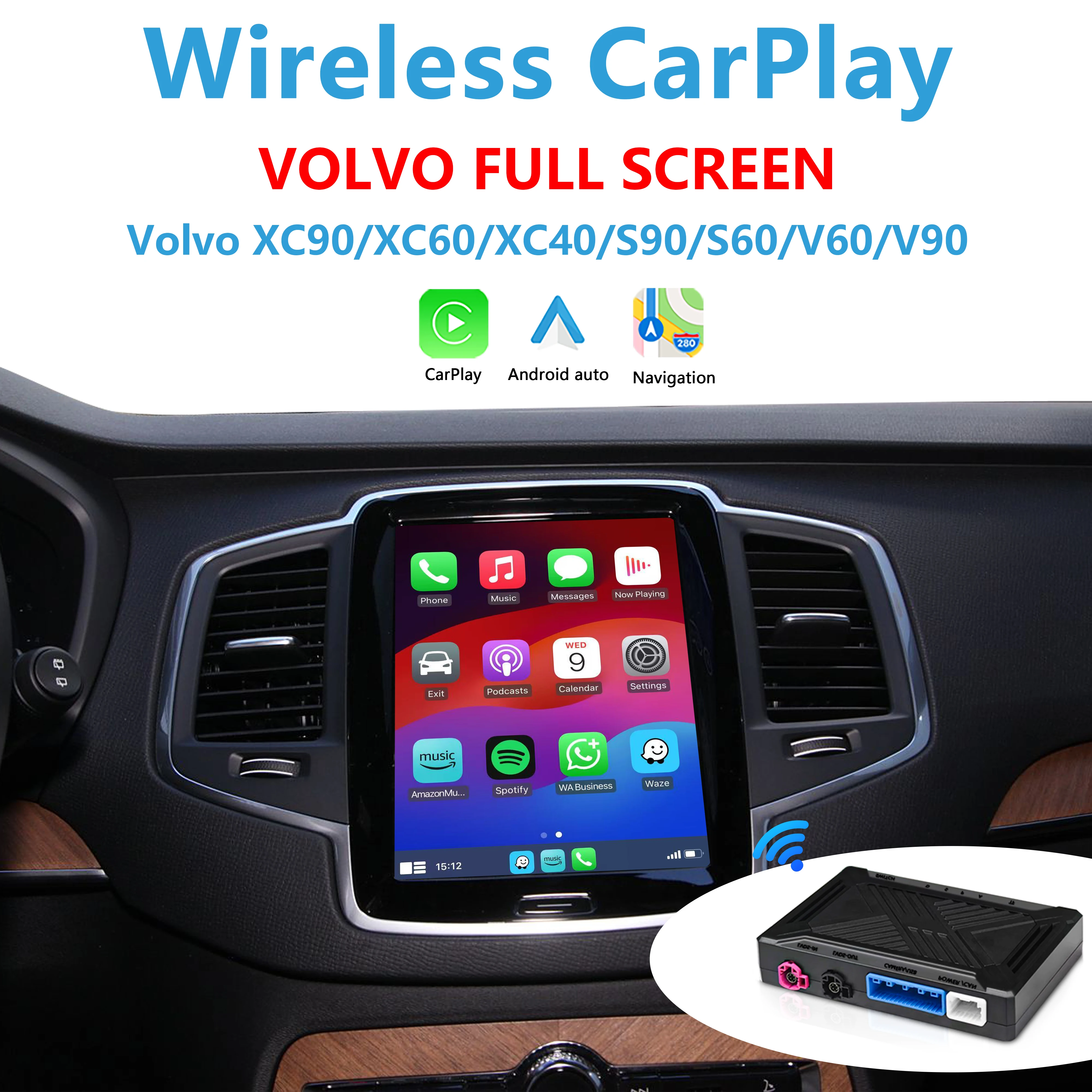 

VOLVO Apple CarPlay для XC90 XC60 XC40 S60 S90 V60 Добавьте беспроводное Android Auto полноэкранную поддержку камеры заднего вида Plug&Play