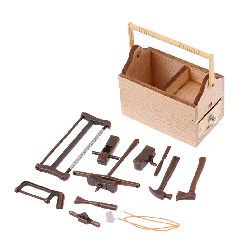 

Миниатюрные миниатюрные ремонтные инструменты 1:12, модель ящика для инструментов для имитации кукольного домика, аксессуары для украшения ...