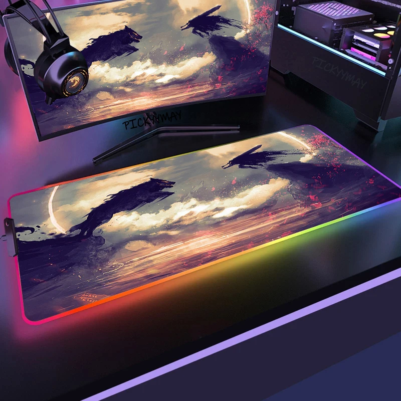 Berserk-alfombrilla de ratón RGB para Gaming, Teclado retroiluminado, alfombrilla grande de goma para escritorio, iluminación LED