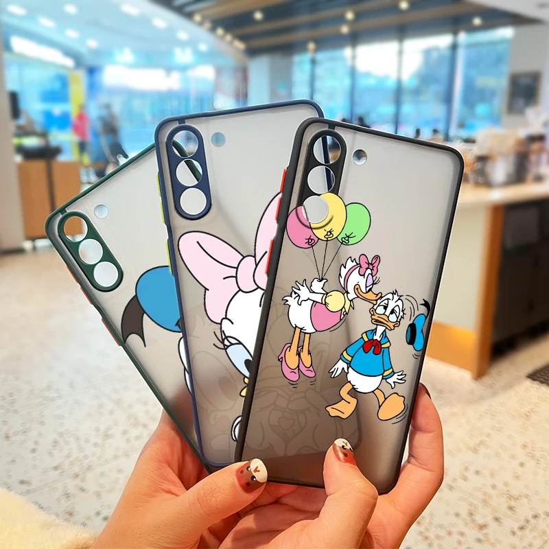 

LOVE Donald Duck For Samsung S21 20 10 8 9 M62 51 31 30S 20 FE Lite Plus (5G) Frosted Translucent Funda Capa Phone Case