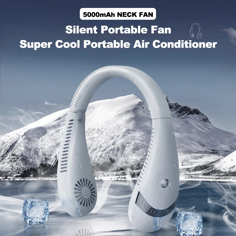 

5000mAh Neck Fan USB Rechargeable Portable Cooling Fan Foldable Bladeless Silent Mini Electric Personal Neckband Fan for Sports