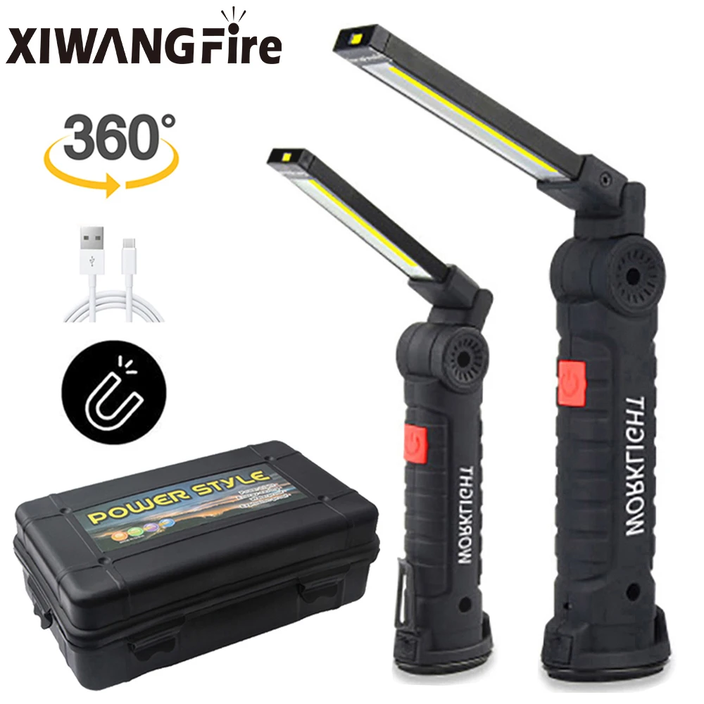 

USB Rechargeable Flashlight with Built-in Battery Set Multi Function Folding Work Light COB LED Lamp Camping Torch Flashlight