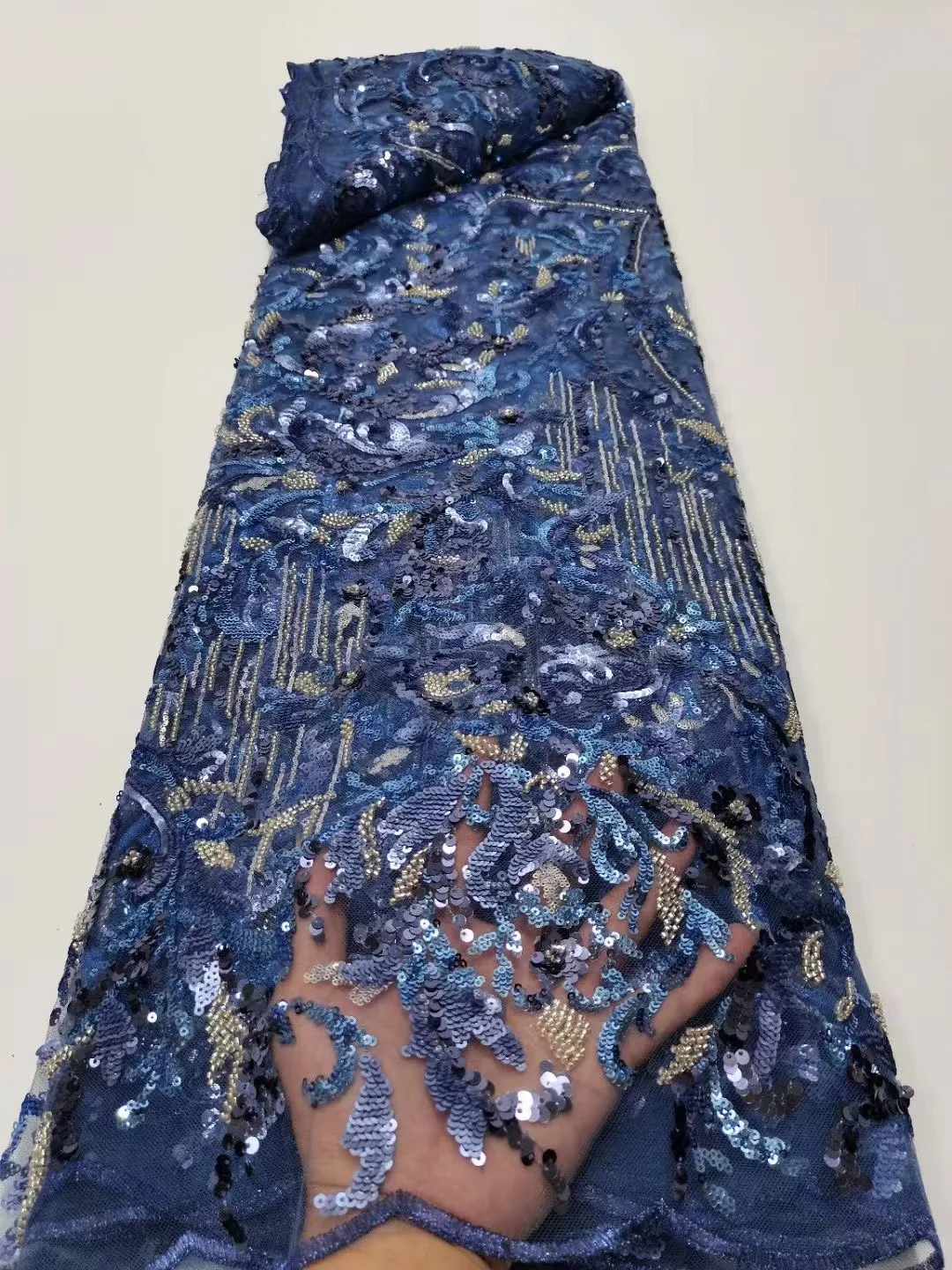 

Nigerian African Net Groom Lace Fabric With Sequins 5 Yards French Lace Fabric 2022 High Quality Lace For Wedding Dress Sewing