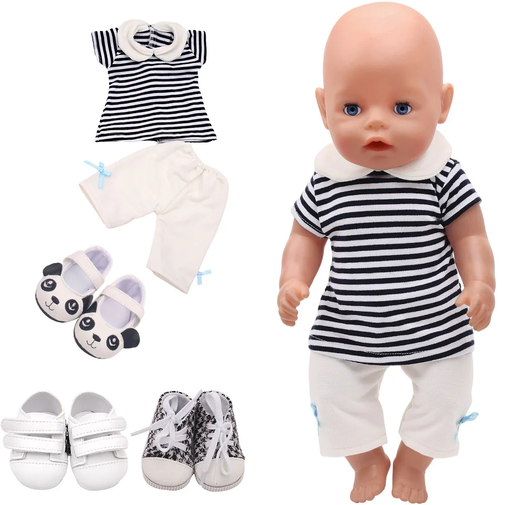 

43 см, одежда для американских кукол для мальчиков, повседневный спортивный костюм в белую полоску + штаны, детские игрушки, подходит для 18-дюймовых кукол для девочек, подарок f291