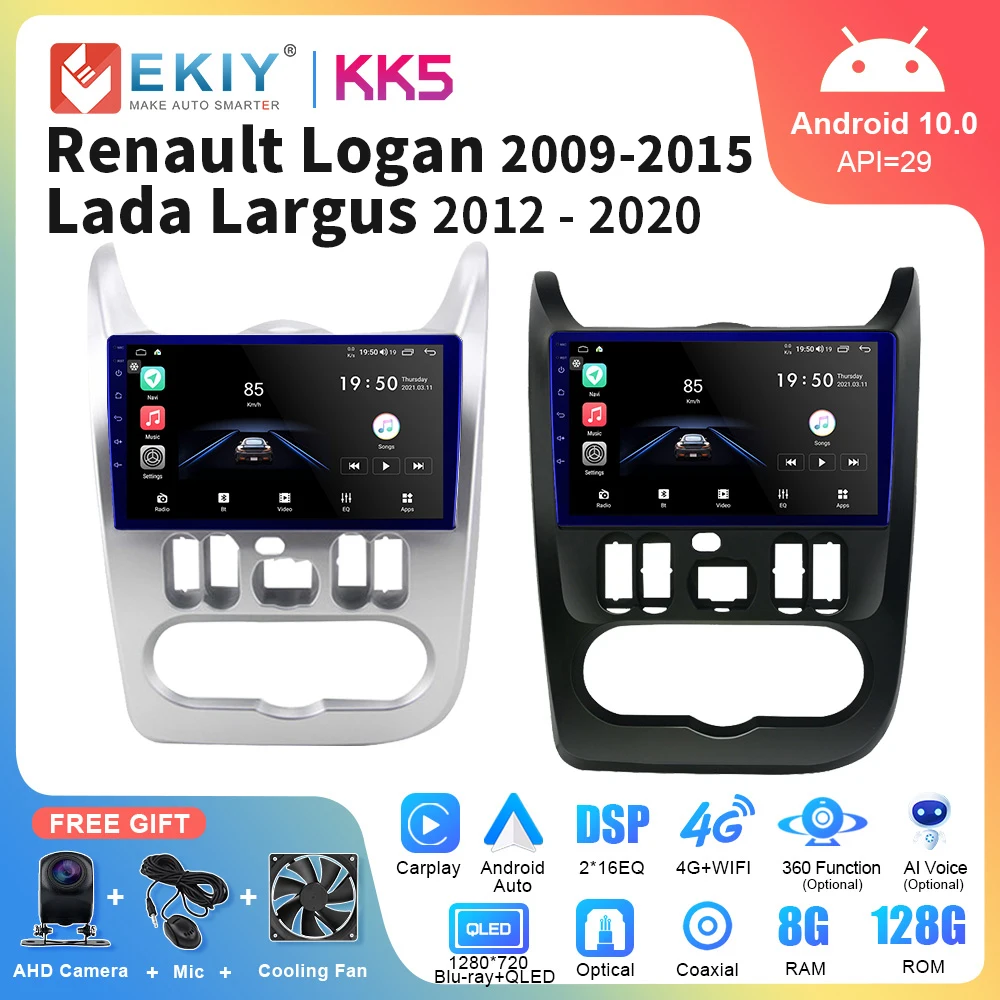 

EKIY KK5 8+128G Android 2 Din Radio Car Multimedia Autoradio For Renault Logan 1 Sandero 2009-2015 Dacia Duster Carplay Auto GPS