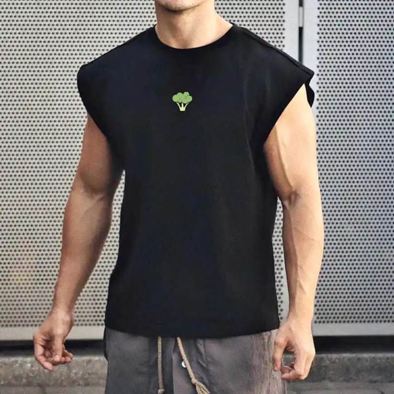 

Cotton Top Men Fitness Gym Clothing Mens Bodybuilding Tank Tops Summer Print Workout Vests Sleeveless Vest Shirts Fashion E08