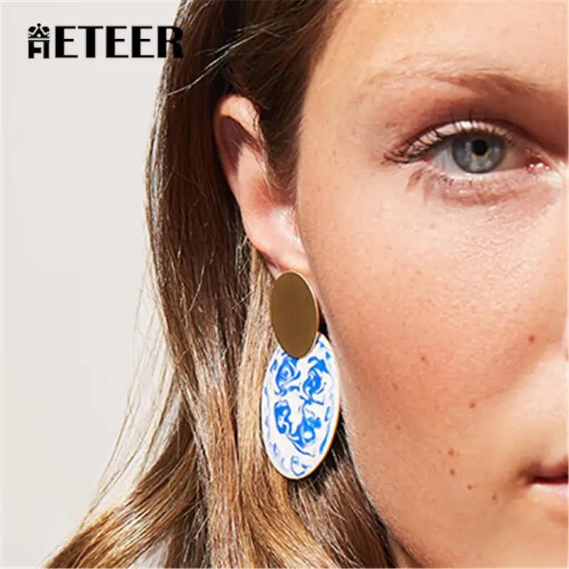 

AETEEY 925 Silver Blue White Porcelain Dripping Oil Ear Clip Earrings For Women Exquisite Plated Ear Stud Girl Anniversary Gifts