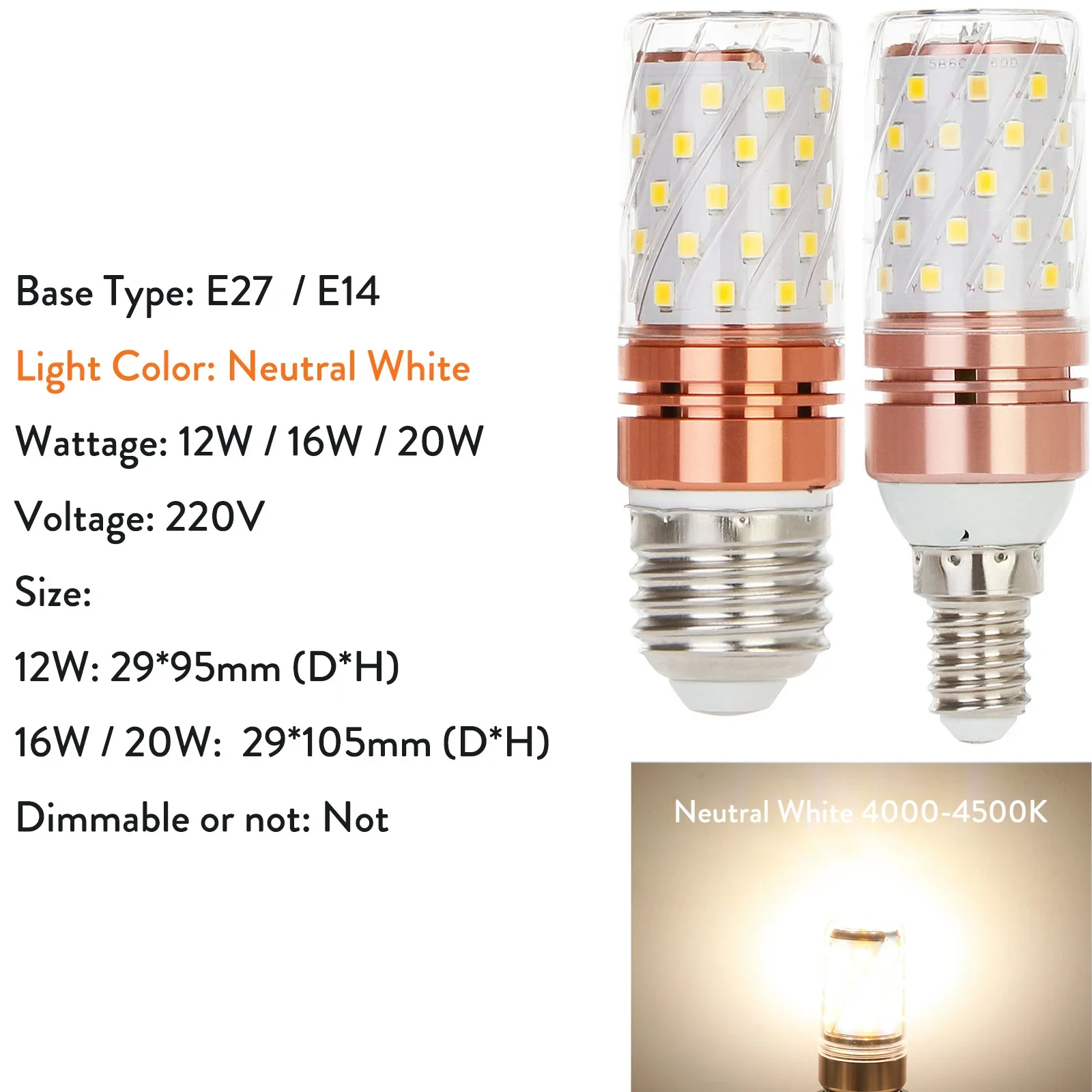 

4Pc 12W 16W 20W LED Bulb E27 E14 Corn Lighting Brightness Lamp 2835 SMD Lamps 110V 220V Home Decor Replace Halogen Lights White