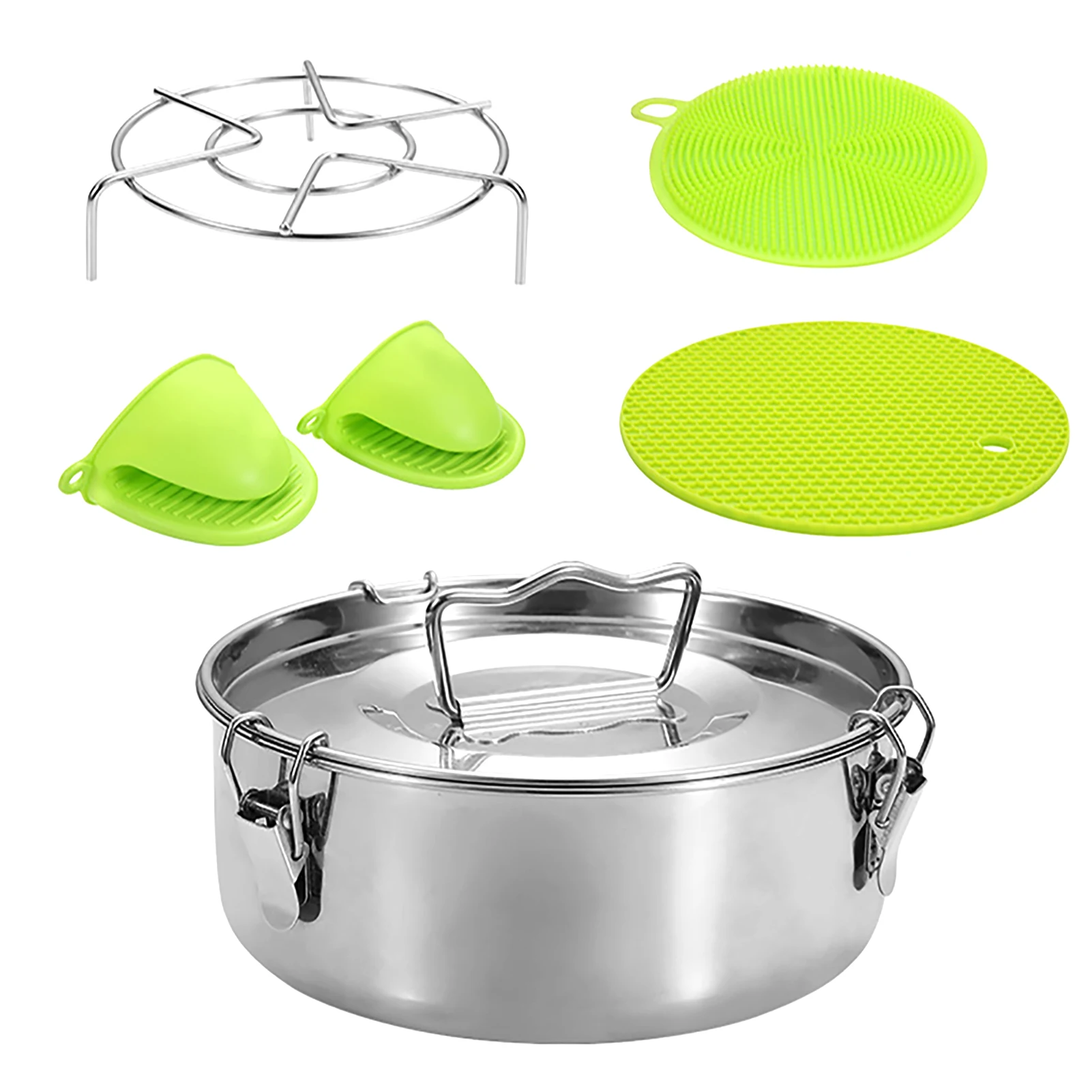 

6pcs Scalding Proof Clip Cookware Easy Clean Steamer Basket Set Ergonomic Handle 3 Locking Buckle Home Kitchen Stainless Steel