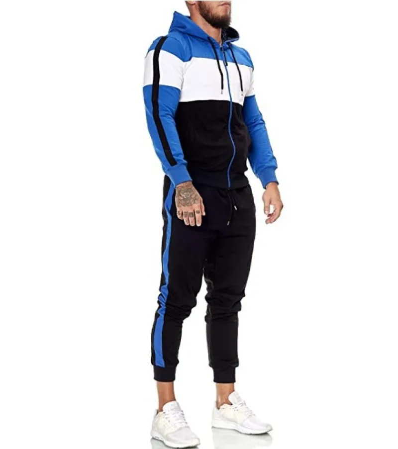 2023 Spring Autumn Men's Hooded Sports Sweater Suit Fashion Men Personality Color Matching Cardigan Casual Sweater Male Set