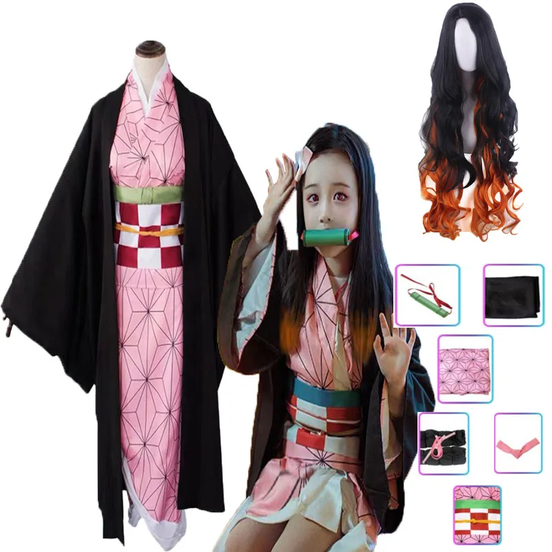Demon Slayer Cosplay Costume Kimetsu No Yaiba Kamado Nezuko Pink Fake Nail Artificial False Nails Halloween Character Prop