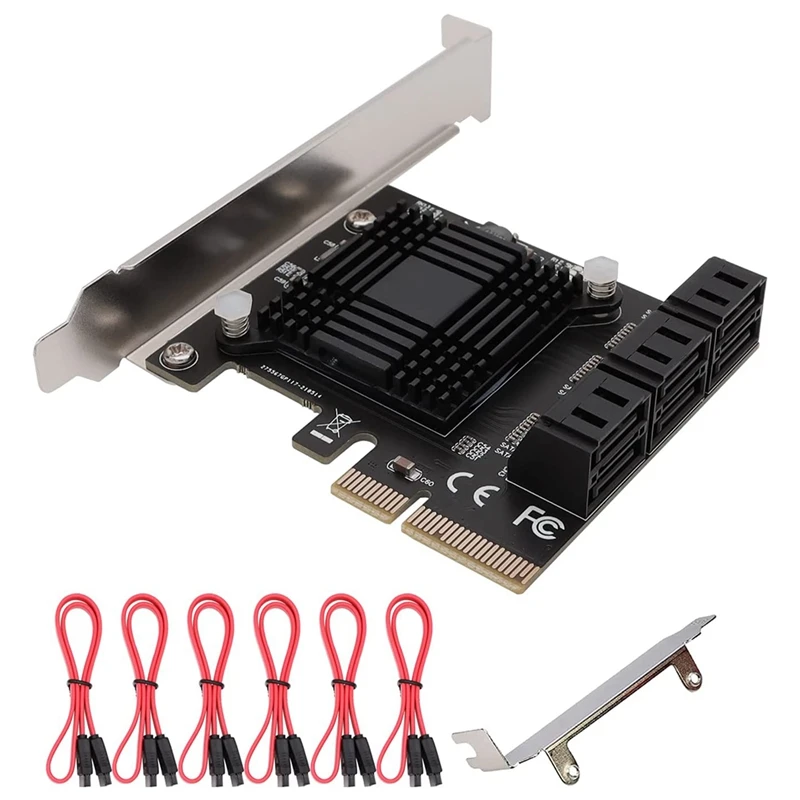 

PCI-E SATA Expansion Card 6 Ports Pcie X4 To SATA 3.0 6Gbps Expansion Controller Adapter Card With 6 SATA Cables
