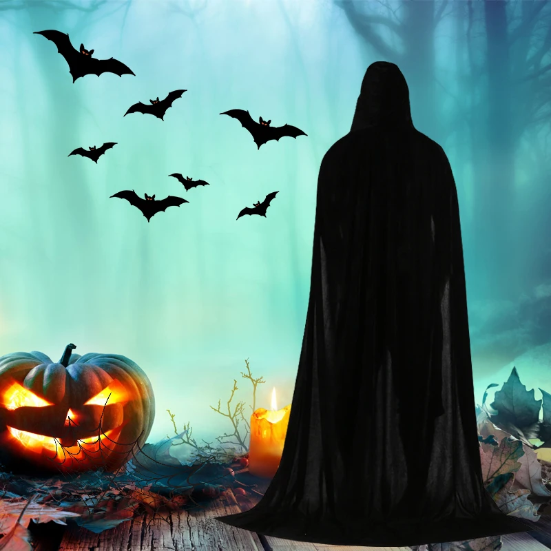 Costume di Halloween mantello adulto morte costumi Cosplay mantello mantello nero con cappuccio spaventoso strega diavolo gioco di ruolo Halloween Party Decor